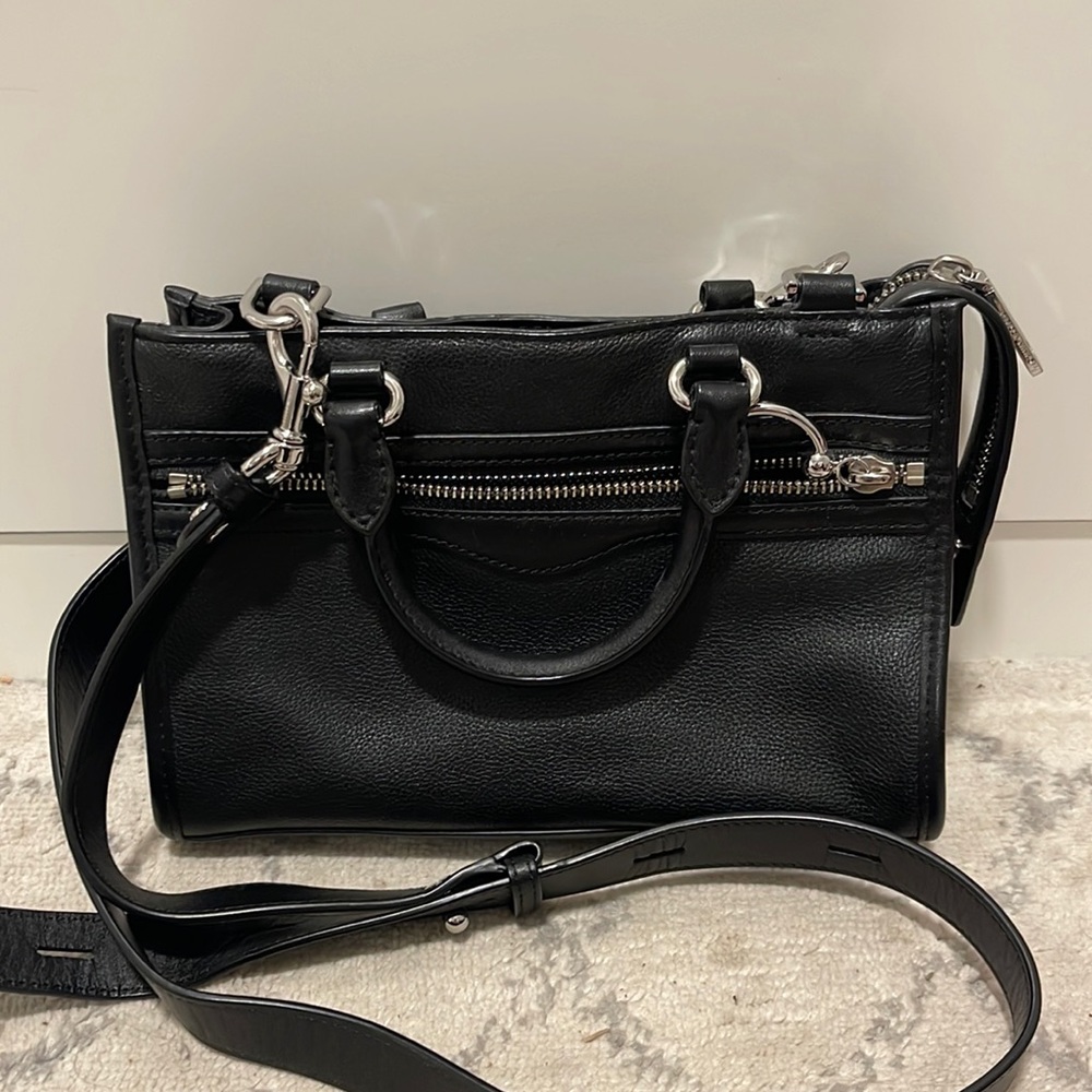 Rebecca Minkoff black leather thick strap crossbody purse